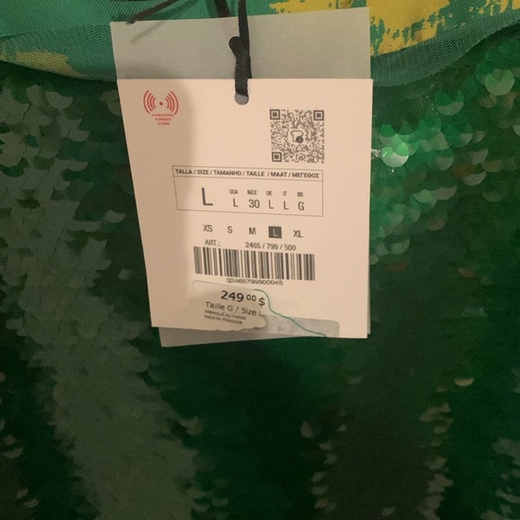 NWT-  Zara Festive green and yellow Maxi dress with beads - Picture 6 of 10